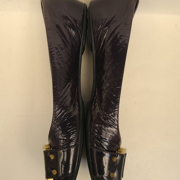 Jimmy Choo Dark Purple Patent Leather Ballet Flats EU 37.5 Gold Tone Buckle - Picture 9 of 16